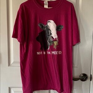 Gildan Maroon Short Sleeve Tee with Cow Graphic